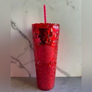 Starbucks Red Faceted Tumbler with Straw